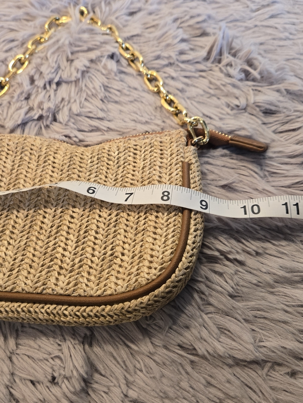 Grossi Woven Straw Bag with Gold Chain Handle - Picture 13 of 13